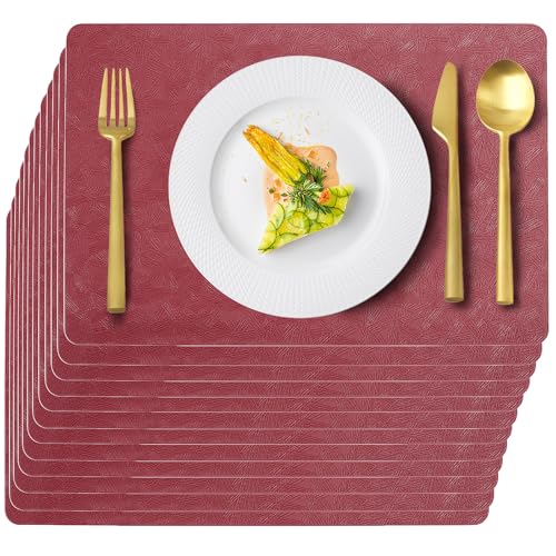 Red Plastic Vinyl Placemats Set of 12, Waterproof Heat Resistant Table Mats,Faux Leather Wipeable Washable Easy Clean Non-Slip Place Mats for Indoor Outdoor(12,Red) - color: Red