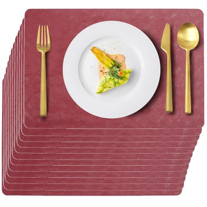 Red Plastic Vinyl Placemats Set of 12, Waterproof Heat Resistant Table Mats,Faux Leather Wipeable Washable Easy Clean Non-Slip Place Mats for Indoor Outdoor(12,Red) - color: Red
