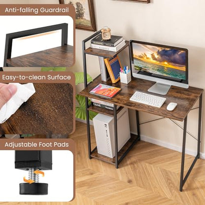 MAT EXPERT Computer Desk with Ladder Shaped Shelves, Compact Home Office Desk w/Monitor Stand & Adjustable Foot Pads, Modern Writing Study Desk PC Laptop Workstation for Home Office (Rustic Brown) - color: Rustic Brown