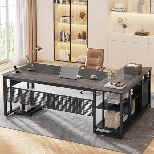 UPOSOJA 71" L Shaped Executive Desk, Office Desk with Storage Drawers - color: Grey, size: 2 Drawers