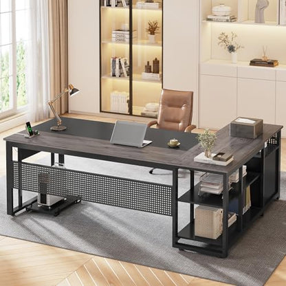 UPOSOJA 71" L Shaped Executive Desk, Office Desk with Storage Drawers - color: Grey, size: 2 Drawers