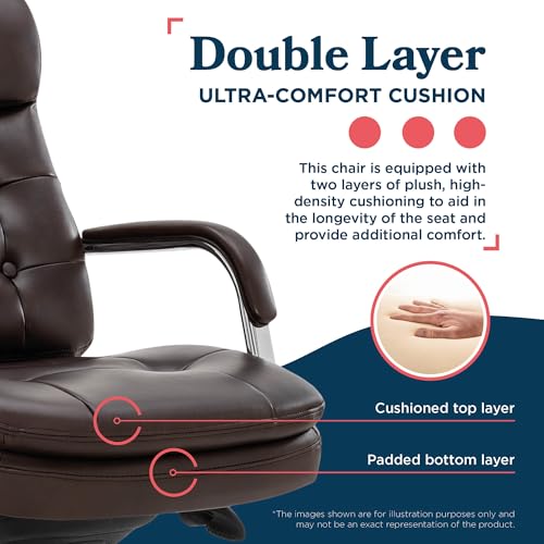La-Z-Boy Sonata Executive Mid-Back Office Chair, Button-Tufted Seat and Back, Double-Layer Cushion, Padded Armrests, Ergonomic Computer DeskChair, Swivel Metal Base, Bonded Leather, Dark Brown/Chrome - color: Dark Brown and Chrome