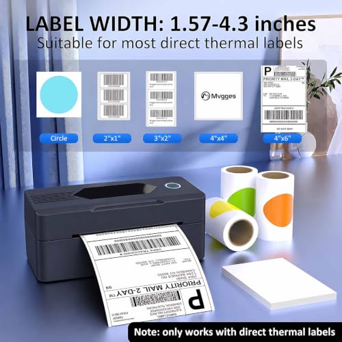 Mvgges Shipping Label Printer,Bluetooth 4x6 Thermal Label Printer for Small Business Office or Home, Compatible with Android, iOS, Windows and Mac, Widely Used for Amazon,USPS,Etsy,Inky Black