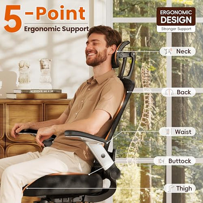 GABRYLLY Ergonomic Office Chair, High Back Home Desk Chair with Flip-Up Arms, 3D Headrest, Thick Sponge Seat &90-120° Recline, Big and Tall Mesh Executive Chairs for Man Woman, Midnight-Cloud - color: Midnight Cloud