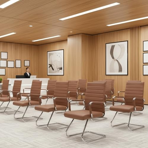 Sidnali Waiting Room Chairs, Office Guest Chair with Sled Base Mid Back for Reception Conference Room, Brown Set of 2