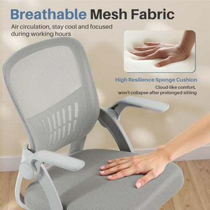 DUMOS Office Chair, Ergonomic Home Desk Chair, Ergonomic Lumbar Support - color: Grey Flip Arm