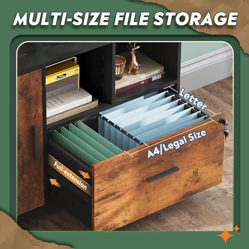 DEVAISE Printer Stand with Storage, Mobile Wood File Cabinet, Rustic Brown - color: Rustic Brown, style: Modern
