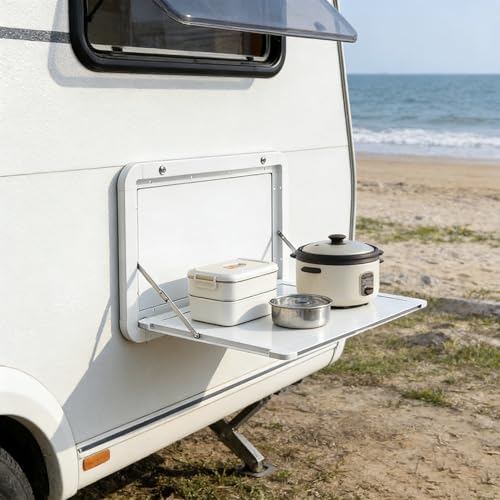 31.5 in Foldable Caravan Rv Tables, Aluminum Alloy Flip Fold Down Desk Lockable RV Folding Wall Table for Camper Van Traile Outside Picnic, Wall Mounted Folding Table Rv Picnic Table
