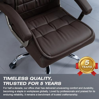 Executive Office Chair Adjustable Leather Chair High Back Swivel Office Desk Chair with Padded Armrest 350lbs Load-Bearing Spring Seat Computer Desk Chair for Home Office, Brown - color: Brown