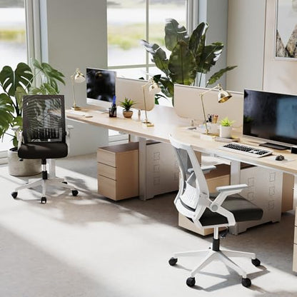 Ergonomic Office Chair with Flip-Up Arms, Small Desk Chair with Breathable Mesh Back, Home Office Desk Chair that Saves Space, Compact Swivel Computer Chair - color: White