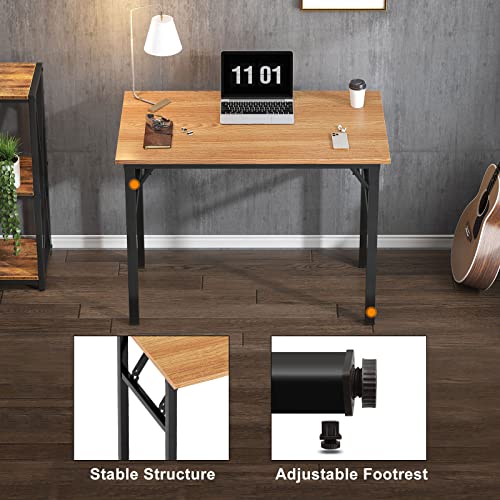 Need Small Folding Computer Desk, 31.5 Inch Writing Table, Teak & Black - color: Teak & Black, size: 31.5 inches