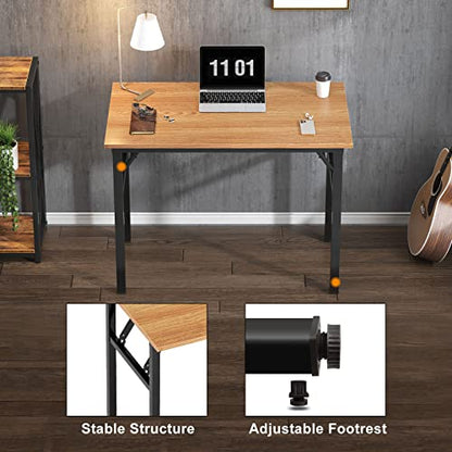 Need Small Folding Computer Desk, 31.5 Inch Writing Table, Teak & Black - color: Teak & Black, size: 31.5 inches