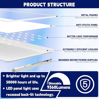 12Pack 2x4 LED Panel Light 5CCT Selectable Drop Ceiling Light Fixture - size: 12Pack, style: 2x4
