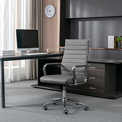 Office Desk Chair,Modern Leather Conference Room Chairs,High Back Ergonomic Home ofiice Chair,Adjustable Height Swivel Executive Computer Chair with Armrest and Padded Seat,Grey - color: Grey