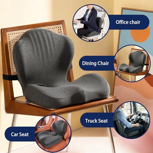 Seat Cushion for Car Truck Driver, Memory Foam Seat Cushion with Adjustable Strap,Ergonomic Lumbar/Back Support & Sciatica Relief for Long Drives, Orthopedic Cushion for Office Chair, Car, Semi Truck