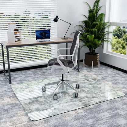 46" x 55" Glass Chair Mat for Carpet, 0.2" Thick Office Chair Mat | Heavy-Duty Tempered Glass With Crystal Clear Surface, Polished Rounded Edges Resists Scratches And Cracks For Smooth Rolling - size: 46" x 55"