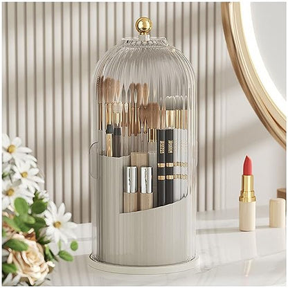 Makeup Brush Holder Organizer (Clear White Cap) | With Lid, 360° Rotating, Dustproof, For Vanity Desktop Bathroom Countertop - color: Clear White Cap