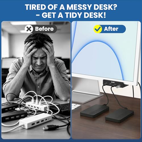 EJAY Clamp USB Hub 5-in-1 USB C Hub 4.92ft Cable for iMac & PC - color: Black