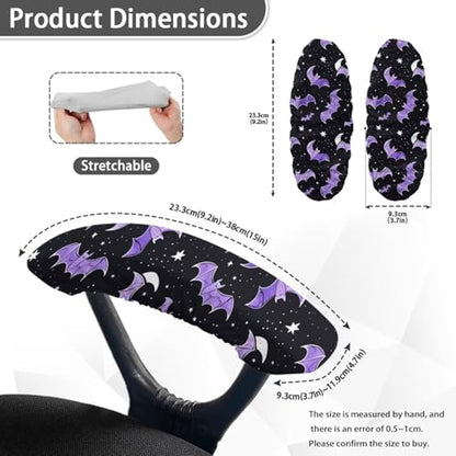 Bat Star Print Office Chair Armrest Covers, 2 Piece Chair Arms Protector for Computer Chair, Comfy Stretch Armrest Covers, Skin Friendly Office Chair Armrest Slipcovers - color: Bat Star - Purple and Black