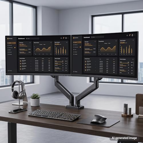 Dual Monitor Stand up to 32" Screen, Each Arm Holds Max 22 lbs, Monitor Arms for 2 Monitors with Gas Spring and Cable Management, Tilt/Swivel/Rotation, VESA Standard 75x75 & 100x100mm