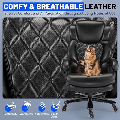 800lbs Big and Tall Office Chair, Executive Chair with Adjustable Headrest, High Back Extra Wide Seat, Heavy Duty PU Leather for Home Office, Comfortable Large Computer Desk Chair - color: Black