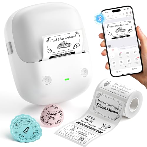 NIIMBOT B2 Label Maker Machine with Tape for Home Office, Gray White | Portable Bluetooth 2 Inch Label Printer with Multiple Templates, Thermal Labeler for Kitchen Coffee Shop Bakery Organization - color: Gray White