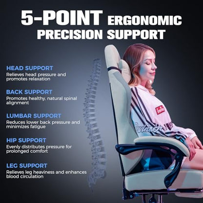 GTPLAYER Gaming Chair, Ergonomic Computer Chair with Footrest and Lumbar Support, High Back Recliner Chair 350lbs, Height Adjustable for Home Office, Grey - color: Grey