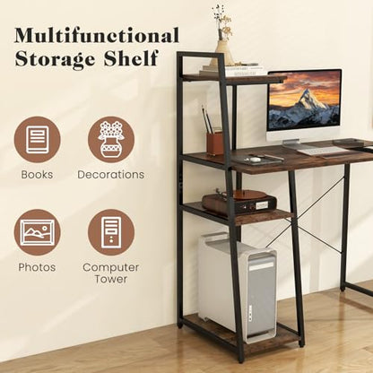 MAT EXPERT Computer Desk with Ladder Shaped Shelves, Compact Home Office Desk w/Monitor Stand & Adjustable Foot Pads, Modern Writing Study Desk PC Laptop Workstation for Home Office (Rustic Brown) - color: Rustic Brown