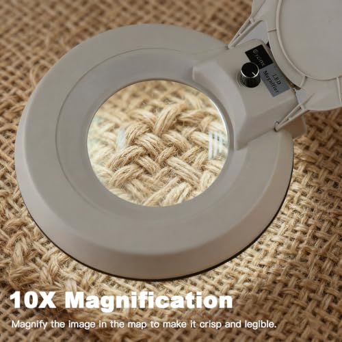 Magnifying Glass with Light,10X LED Dimmable Lighted Desk Lamp with Clamp and Stand,Hands Free Magnifier-Adjustable Stainless Steel Arm for Close Work Reading Hobbies Crafts Painting Sewing