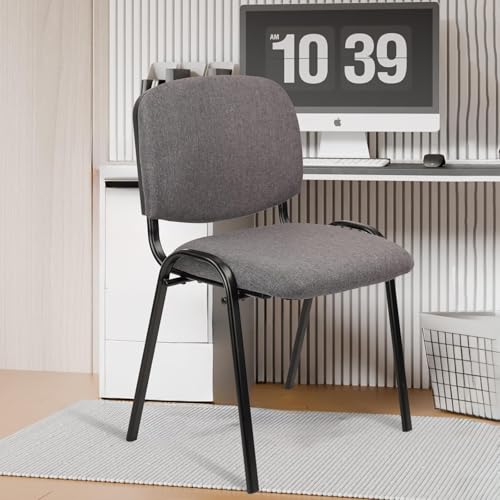 CLATINA Stackable Waiting Room Chairs, Cloth Fabric Guest Reception Chair with Upholstered Thickene Seat and Back Support, Stacking Chair Metal Leg for Office School Church Conference Room, Grey - color: Grey, size: 1 Pack