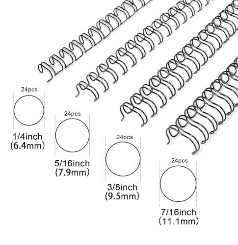 Rayson Wire Binding Spines, 3:1 Pitch, 32-Loop Black, Small Sizes, 96 Pack | Includes 24 pcs each: 1/4", 5/16", 3/8" and 7/16"; ideal for Letter-size reports, manuals and presentations. - size: Multi-Size (1/4", 5/16", 3/8", 7/16")