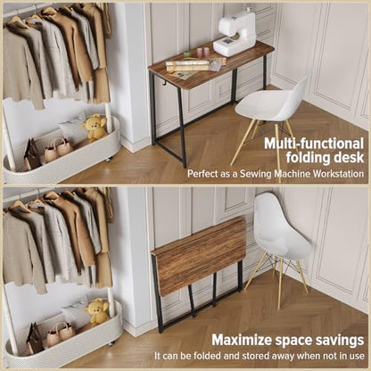 WOHOMO Folding Desk, 39.4" Foldable Computer Table for Small Spaces, Walnut - color: Brown, size: Large Size:39.4 x 15.7