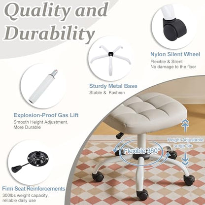 VINGLI Compact Small Desk Chair, Cute Armless Chair with Wheels, Vanity Chair with Low Back, Height Adjustable Task Chair for Small Spaces, Office, Bedroom, Make Up Room, PU Leather, Light Grey - color: Light Grey