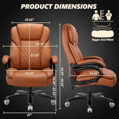 600lbs Big and Tall Office Chair with Pocket Spring Cushion, Heavy Duty Office Chair for Low Back Pain Relief, Large Executive Office Chair (Classic, Yellow) - color: Yellow