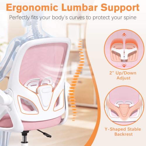 ORRSAKER Drafting Chair, Tall Office Chair with Flip-up Arms, Mesh Ergonomic Computer Standing Desk Chair with Adjustable Height Foot Ring and Lumbar Support, 300 LBS Capacity, Pink - color: Pink