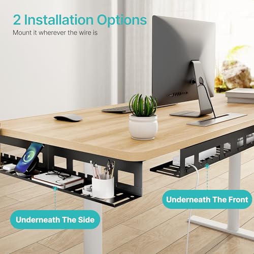 Under Desk Cable Management Tray, 31.5'' Screw-Mount Steel Rack | Metal Cord Organizer for Power Strips, Chargers, Reversible Installation, Effortless Wire Management for Home Office, Black - color: Black, size: 31.5"