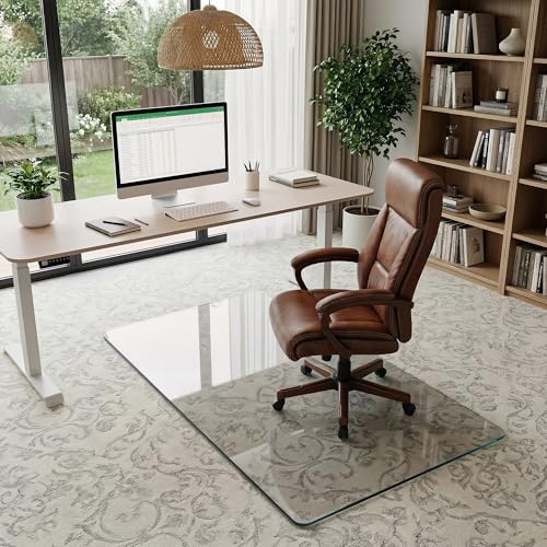 Office Chair Mat for Carpet & Hardwood, Upgraded 30" x 55" Dual Use Tempered Glass Chair Mat for Chair and Footrest Under Desk - size: 30"x55"