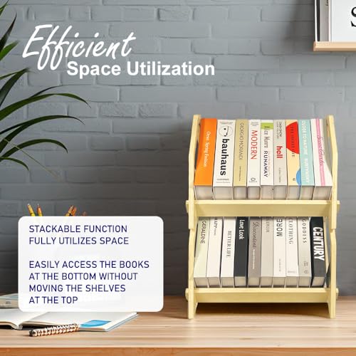 2 pack Desktop Bookshelf, Stackable Book Organizer with Handle, storage rack for CD/Magazine/File Folder, Portable Small bookshelf for Study, Living room, Kid's room, No Nails, Medium Size - style: 2 Pack Medium Size