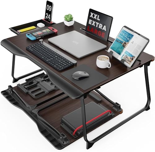 SAIJI Laptop Desk for Bed, XX-Large Foldable Bed Tray Table, 25.6" x 19.3" - color: Black Cherry