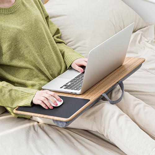 Lap Desk with Soft Cushion and Wrist Rest – Portable Laptop Desk for Bed, Couch & Home Office, Removable Mouse Pad & Anti-Slip Strip for 17 inch Laptop (Large, Wood Pattern) - size: Large