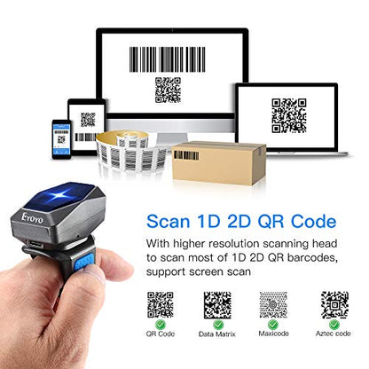 Eyoyo Upgraded Mini Wearable 2D 1D QR Finger Ring Barcode Scanner Wireless - color: Blue