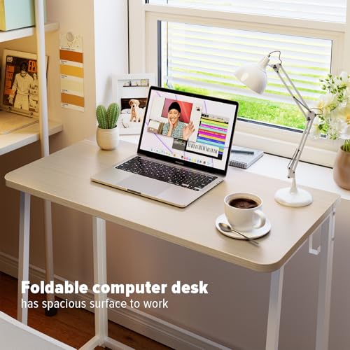 WOHOMO Folding Desk, 31.5" Foldable Computer Table for Small Spaces, Oak - color: Beige, size: Small Size:31.5 x 15.7