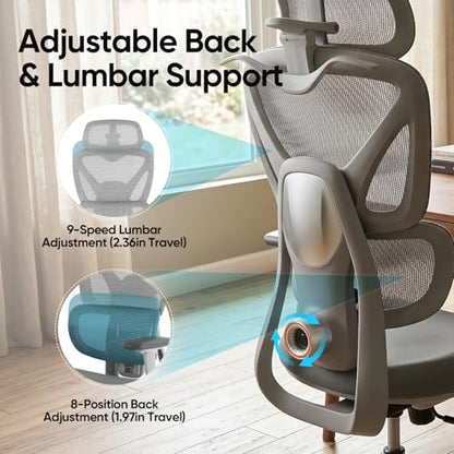 Ergonomic Mesh Office Chair, Desk Chairs with Adjustable Lumbar Support, 4D Flip-up Arms & 3D Headrest, Comfy High Back Breathable Mesh Computer Chair for Home Office, 400lbs (Grey) - color: Grey