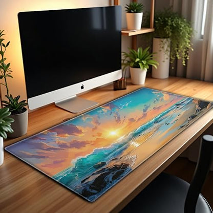 L&B Mercantile American Flag XXL Deskpad, Desk Mat for Computer Keyboard and Mouse – Patriotic USA Gaming Mousepad, Extra Long XL Mouse Pad for Laptop Office Desk. (Beach Sunset) - color: Beach Sunset