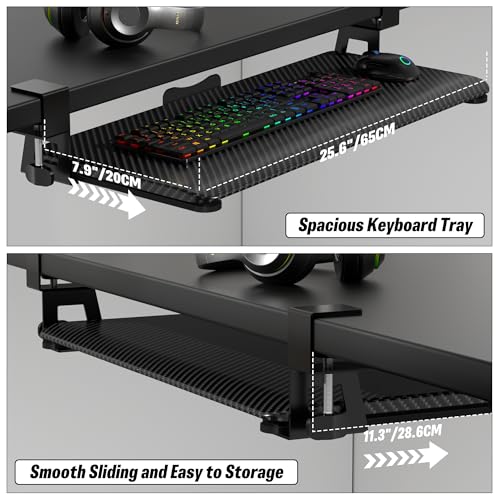 Under Desk Keyboard Tray, Slide-Out Keyboard Drawer with C-Clamp 25.6"x11.8" - color: Black Carbon Fiber