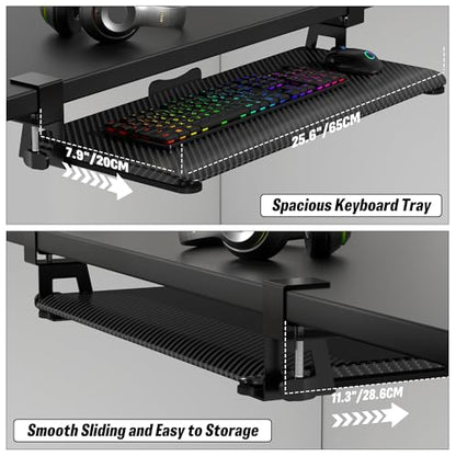 Under Desk Keyboard Tray, Slide-Out Keyboard Drawer with C-Clamp 25.6"x11.8" - color: Black Carbon Fiber