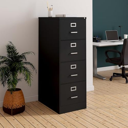 Staples Commercial 4-Drawer Vertical File Cabinet, Locking, Letter, Black, 22-inch D (22337D) - color: Black