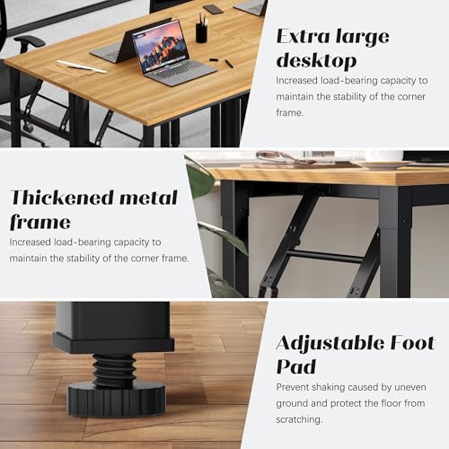 Need Office Computer Desk 35.8 Inch Sturdy Folding Laptop Table Teak | Black Frame Writing Gaming Work Table/Foldable Home Office Desk/Sewing Table, No Assembly Required - color: Teak & Black Frame, size: 35.8inch