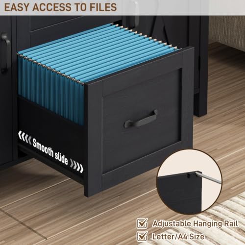 Vabches File Cabinet with 3 Drawers Fits Files Letter/A4 Size, Rustic Black - color: Rustic Black