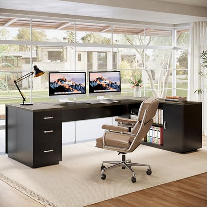 Tribesigns 85.8-Inch L-Shaped Executive Desk, Grey & Black - color: Grey & Black